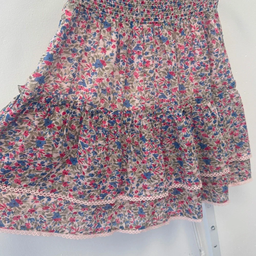 BB Dakota Steve Madden Floral Smocked Tiered Mini Skirt Pink Blue BL19417S Small